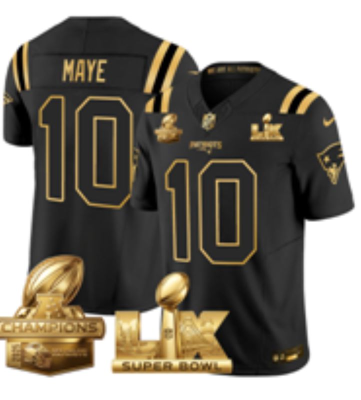 Men 2026 New England Patriots #10 Maye Black Super Bowl Nike Limited NFL Jersey style 06